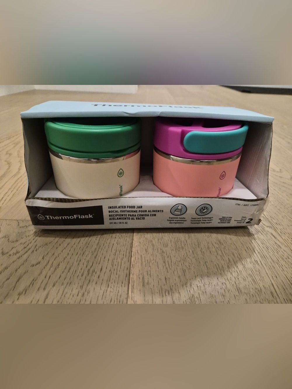 ThermoFlask Insulated Food Jar 2 Pack — Green & Pink